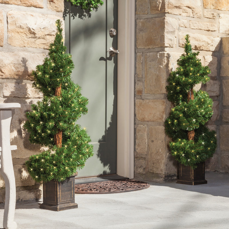 Potted Spiral Tree 34" Artificial Boxwood Floor Topiary in Urn